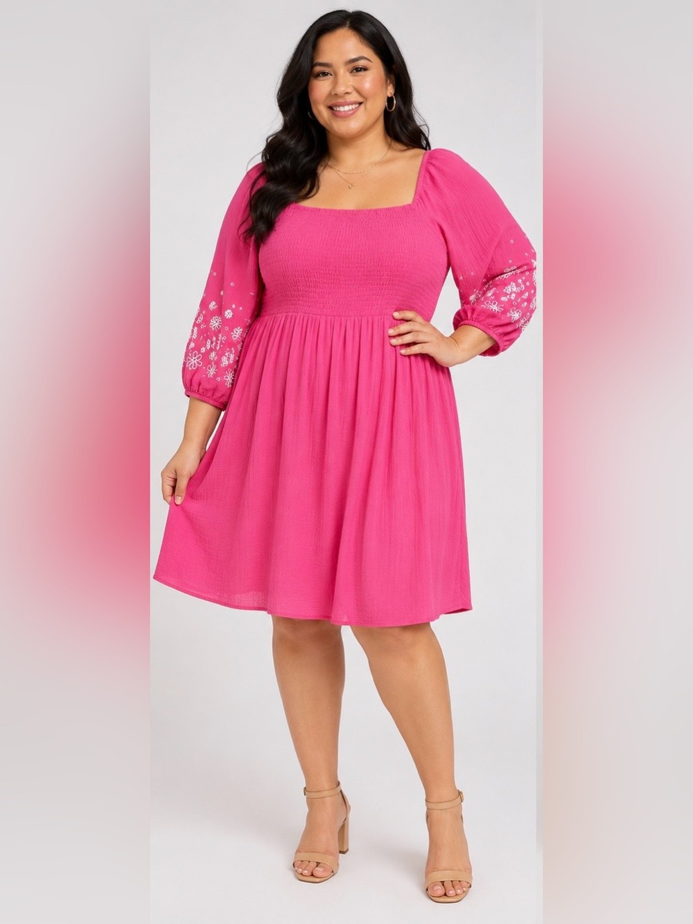 Torrid Pink Gauze Floral Blouson Sleeve Dress Plus Size 2 18/20